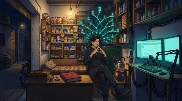 Shikamaru thinking at the dukaan's tech counter